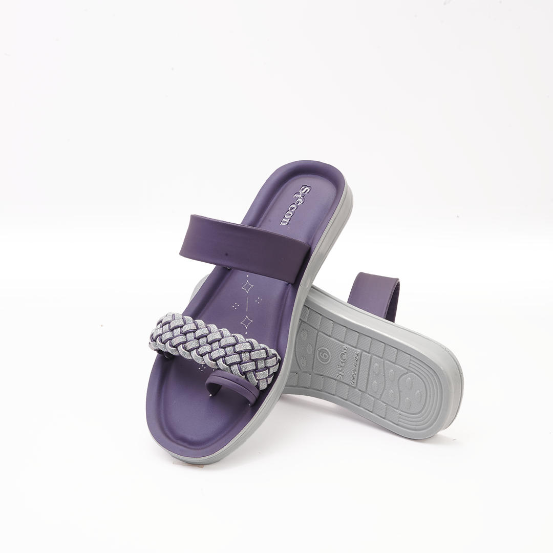 Women's Purple Double Strap Slides with Braided Detail - 23008