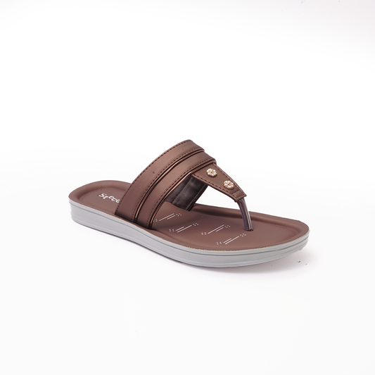 Women's Brown Thong Sandals with Metallic Accents - 23009