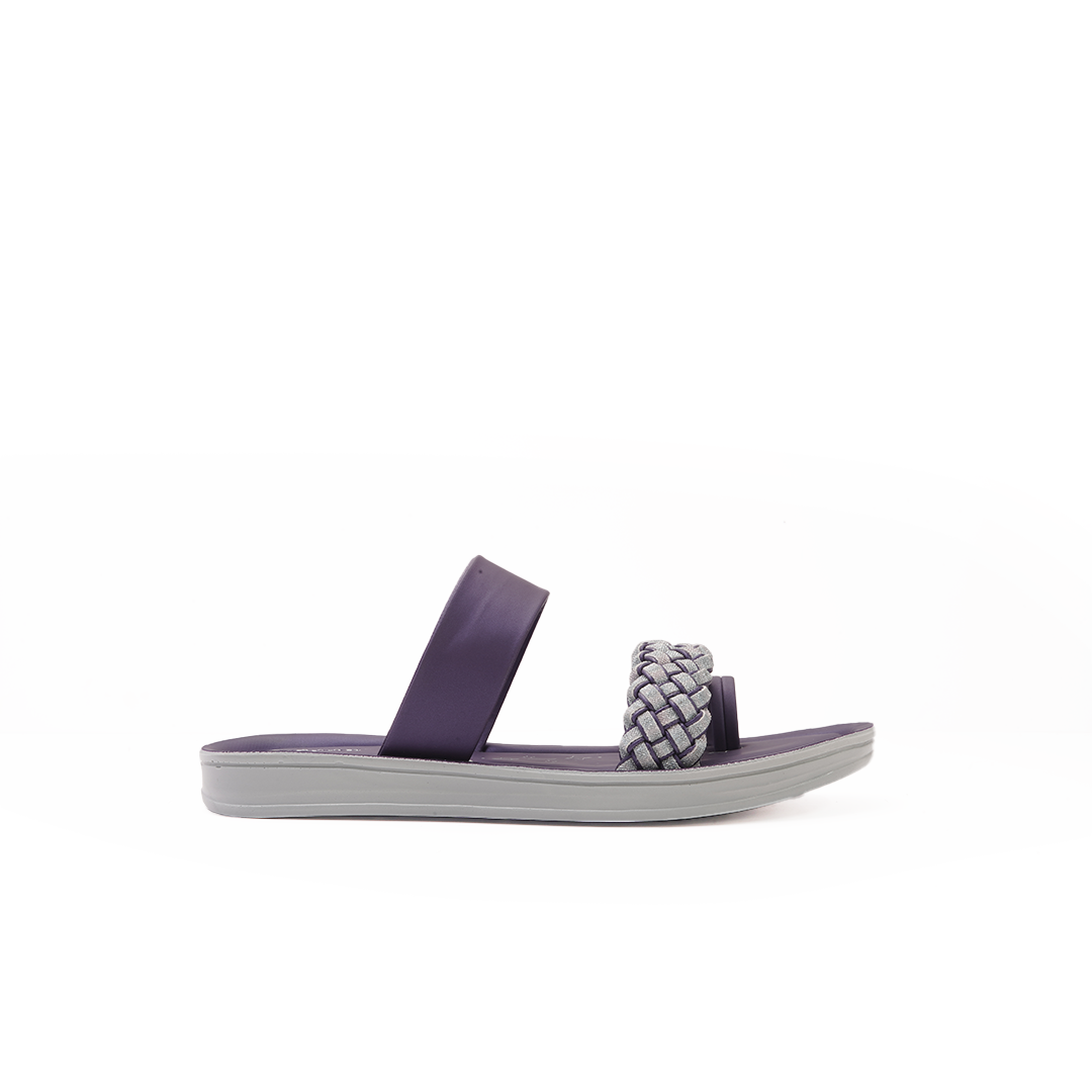 Women's Purple Double Strap Slides with Braided Detail - 23008