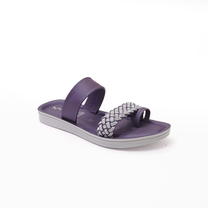Women's Purple Double Strap Slides with Braided Detail - 23008