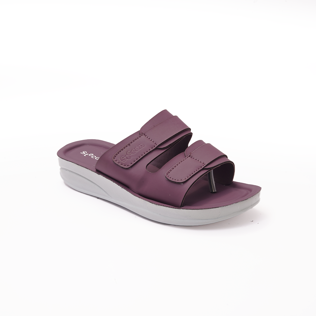 Women's  Maroon Double Strap Slides - 6759