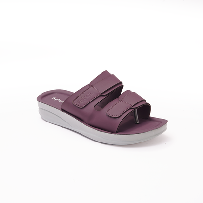 Women's  Maroon Double Strap Slides - 6759