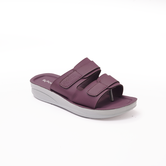 Women's  Maroon Double Strap Slides - 6759