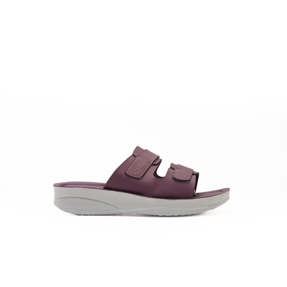 Women's  Maroon Double Strap Slides - 6759