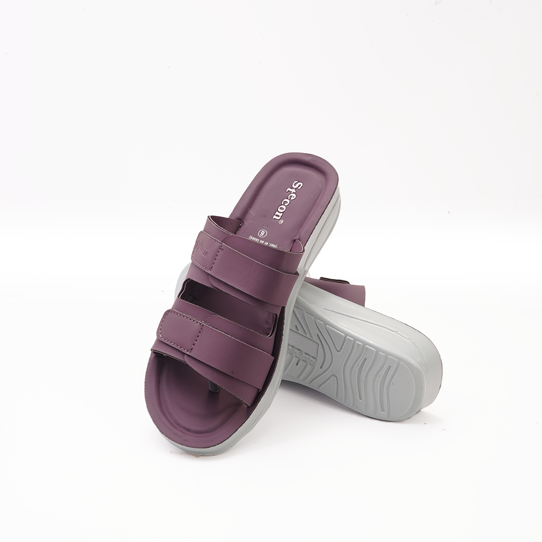 Women's  Maroon Double Strap Slides - 6759
