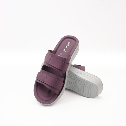 Women's  Maroon Double Strap Slides - 6759