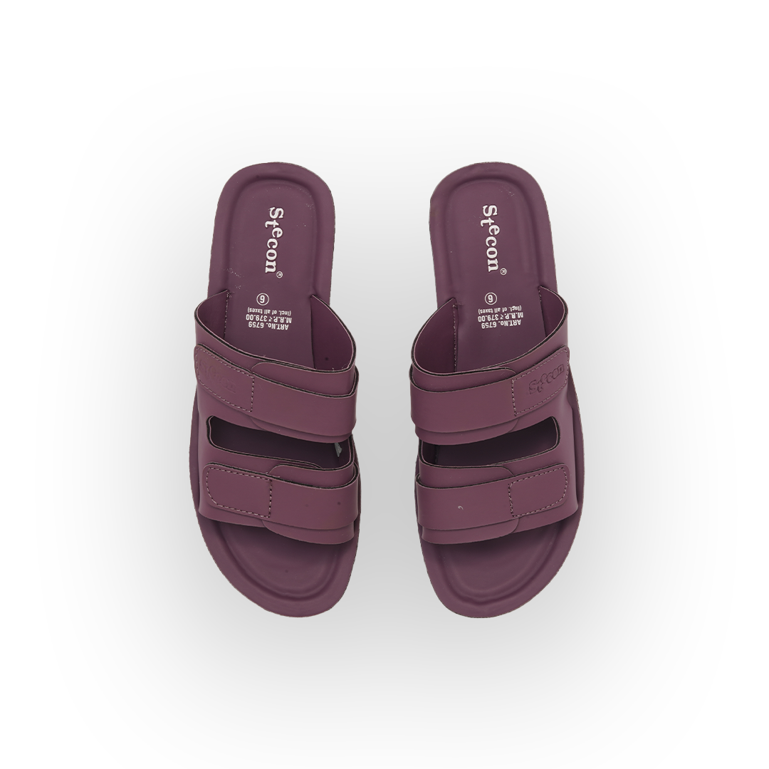 Women's  Maroon Double Strap Slides - 6759
