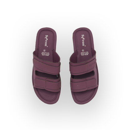 Women's  Maroon Double Strap Slides - 6759