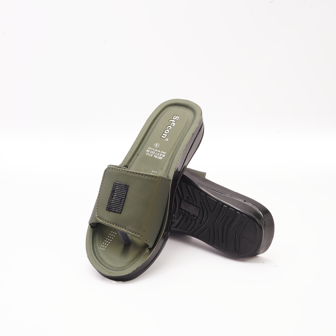 Women's Olive Green Slides - 6754