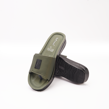 Women's Olive Green Slides - 6754