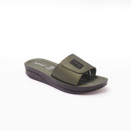 Women's Olive Green Slides - 6754