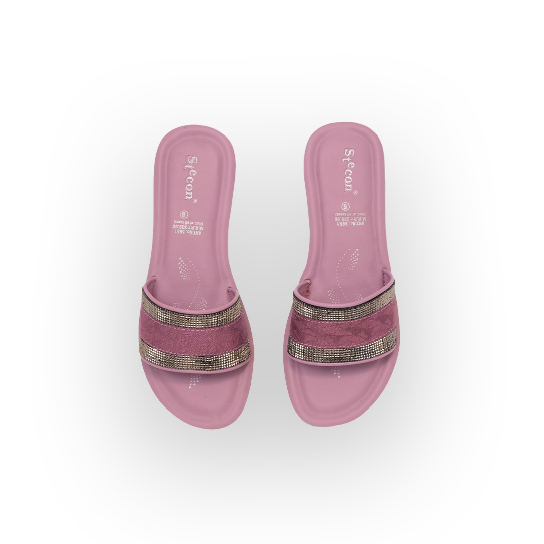 Women's Pink Slides with Rhinestone Detail - 5651