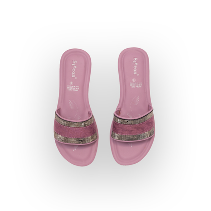Women's Pink Slides with Rhinestone Detail - 5651