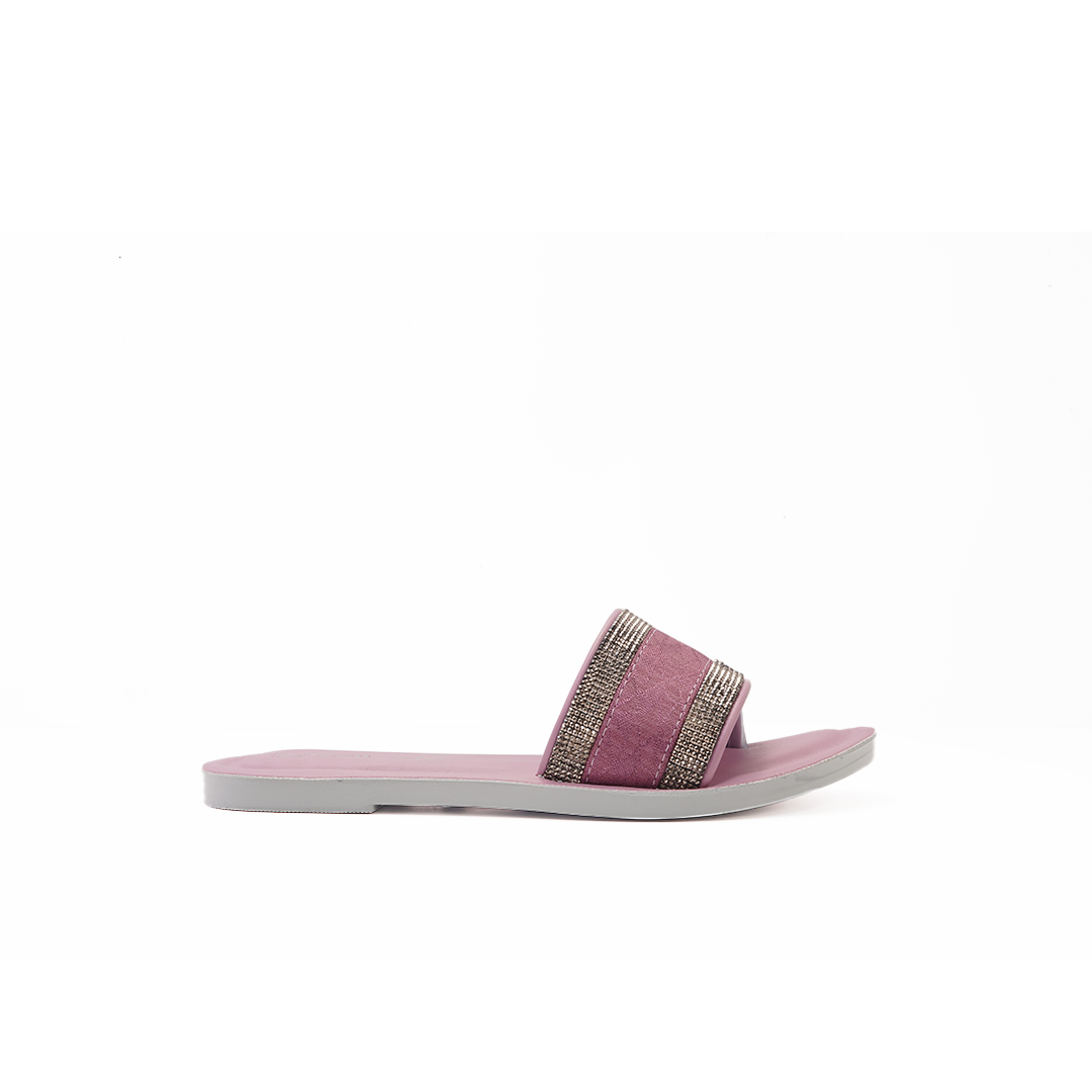 Women's Pink Slides with Rhinestone Detail - 5651