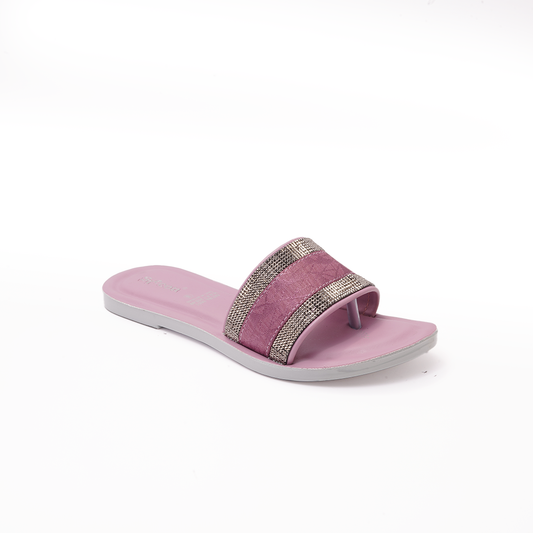 Women's Pink Slides with Rhinestone Detail - 5651