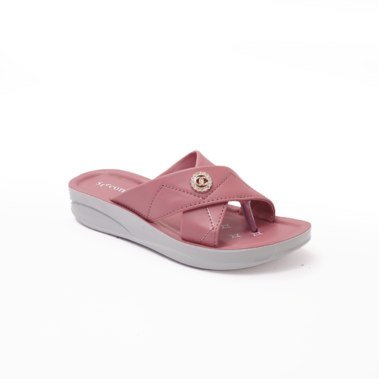 Women's Pink Criss-Cross Slides with Button Detail - 6751