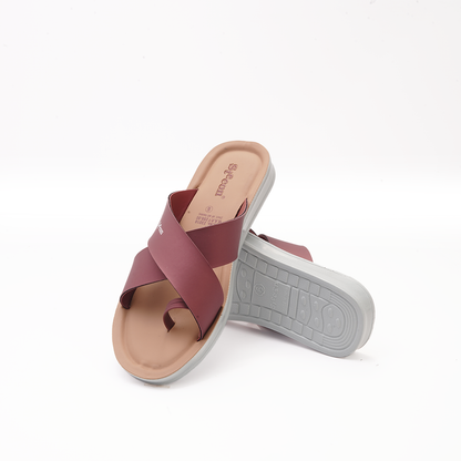 Women's Maroon Criss-Cross Slides - 23018