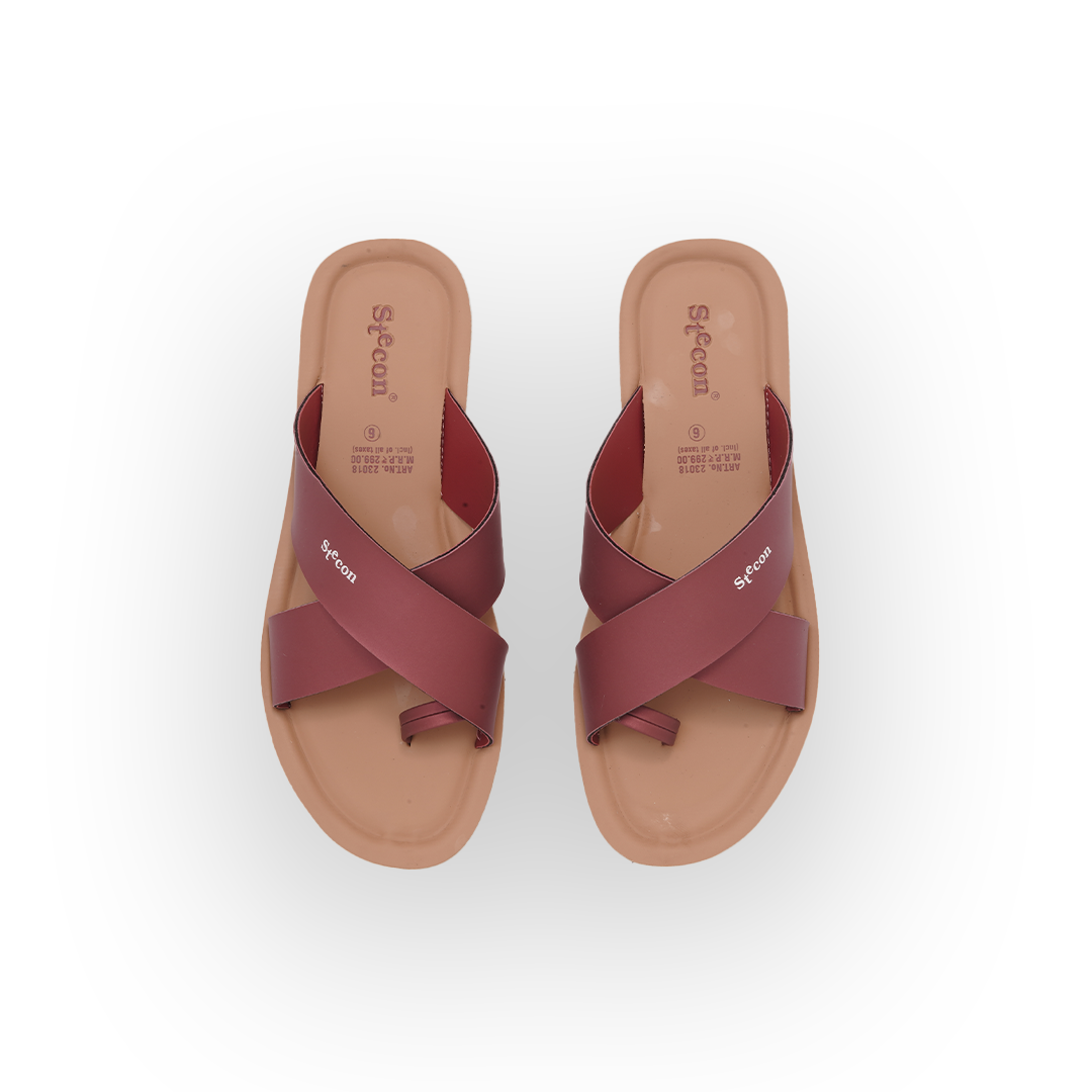 Women's Maroon Criss-Cross Slides - 23018