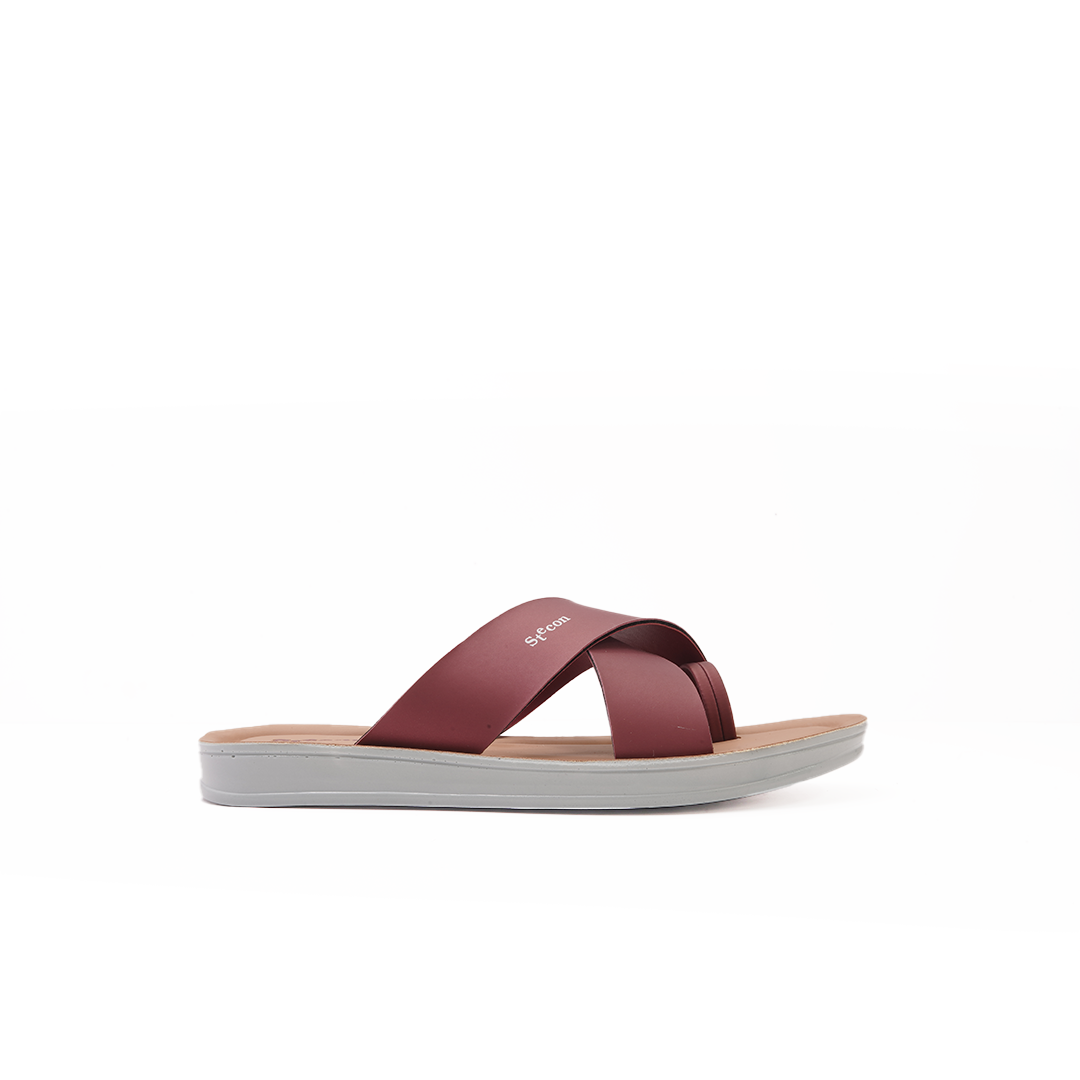 Women's Maroon Criss-Cross Slides - 23018