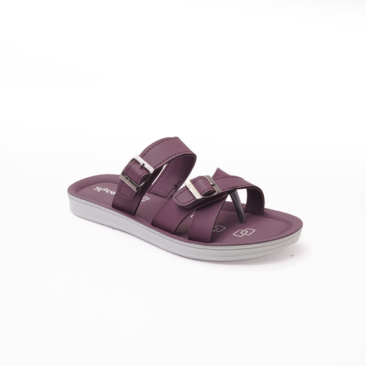 Women's Maroon Criss-Cross Slides with Double Buckles - 23011