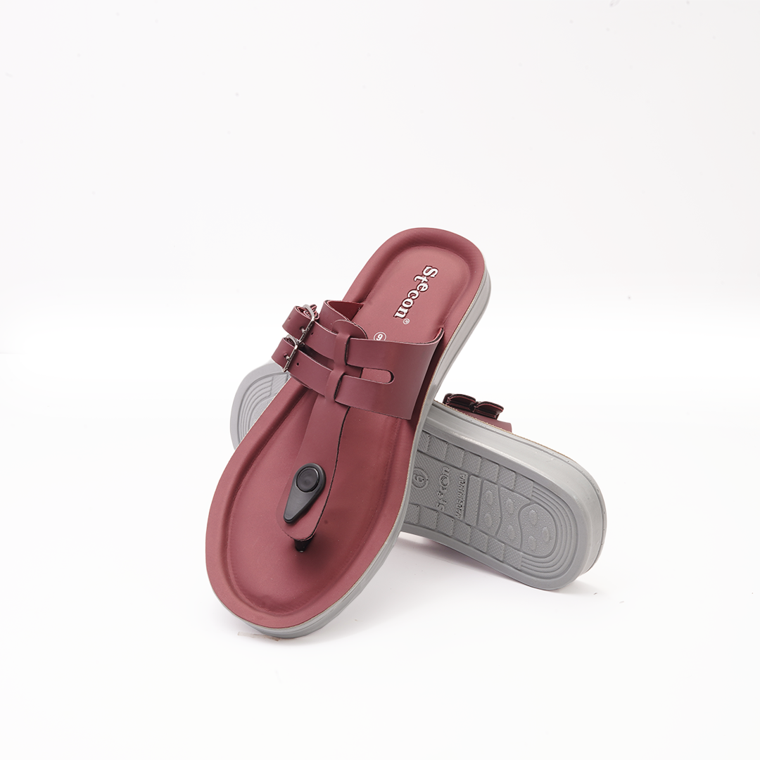 Women's Maroon Thong Sandals with Buckles - 23015