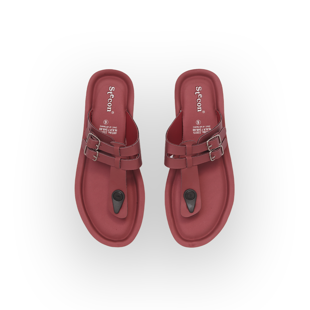 Women's Maroon Thong Sandals with Buckles - 23015