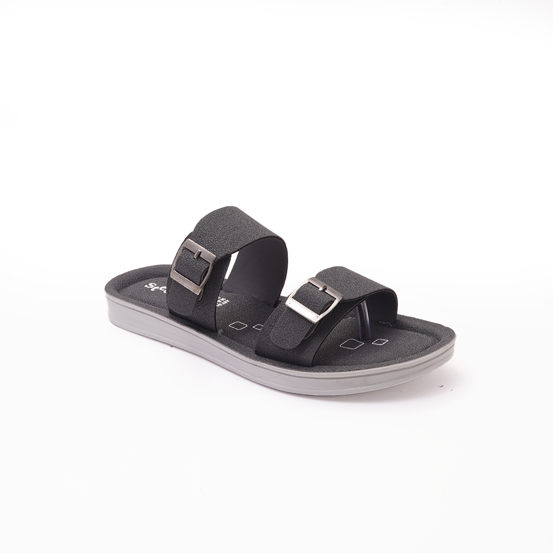 Women's Black Double Buckle Slides - 23013