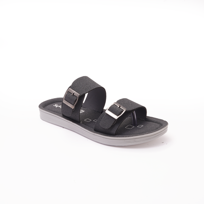 Women's Black Double Buckle Slides - 23013
