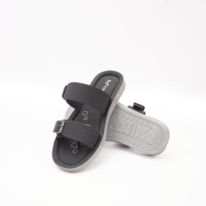 Women's Black Double Buckle Slides - 23013