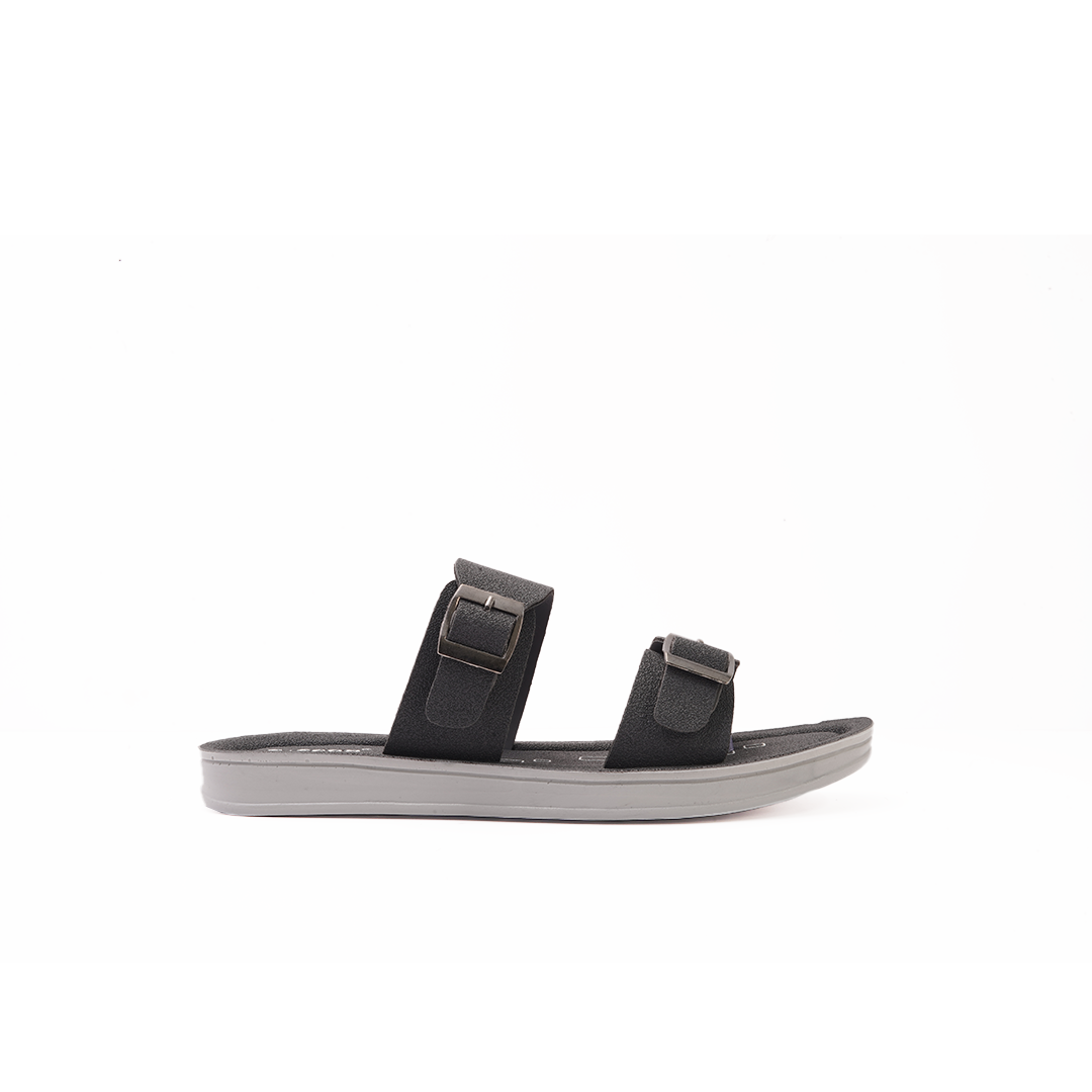 Women's Black Double Buckle Slides - 23013