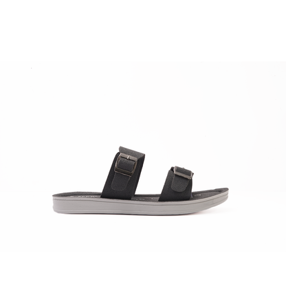 Women's Black Double Buckle Slides - 23013